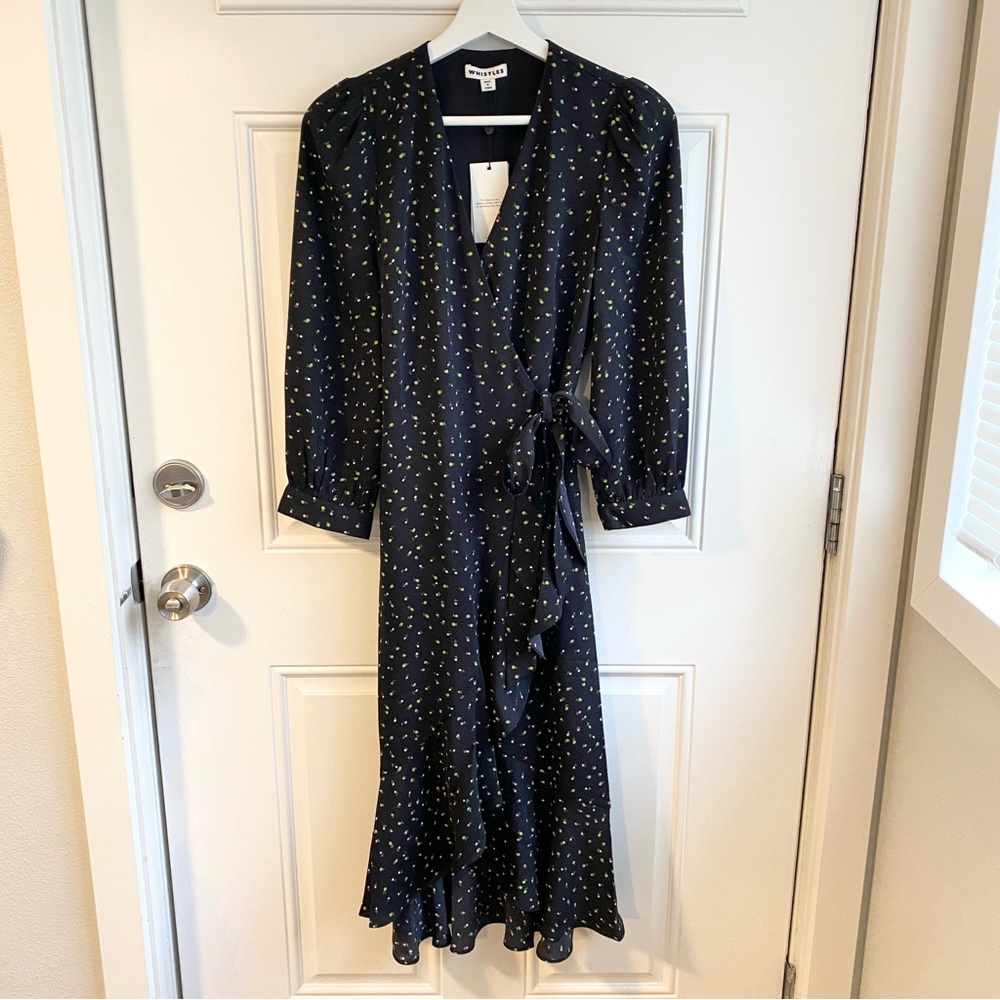 Whistles bright bud print wrap midi dress